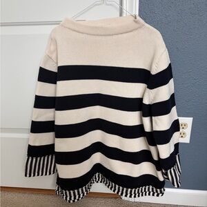 Zara Black and Cream Oversized Striped Mockneck Sweater